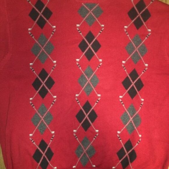 Tommy Hilfiger Golf Argyle Sweater Men’s Large Red Gray Diamond Cotton Casual - Picture 1 of 9
